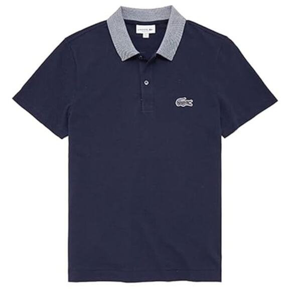 Lacoste Men's Short Mini Pique Regular Fit Caviar Croc Polo Shirt Navy Blue S - Picture 1 of 2
